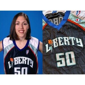 Rebecca LOBO #50 90s New York Liberty CHAMPION jersey XL black teal WNBA vintage